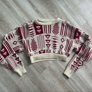 UO Urban Renewal Recycled Printed Cropped Sweater in Cream Multi